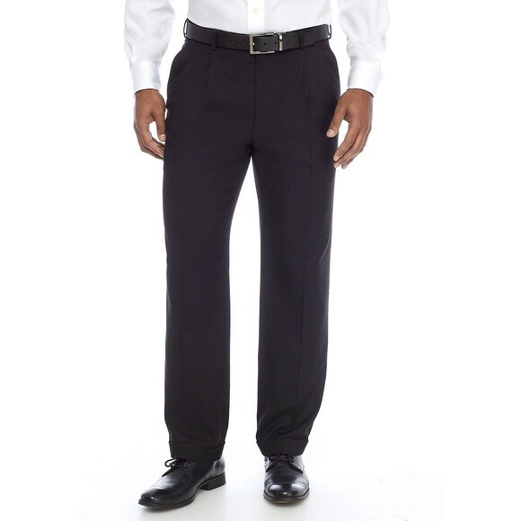 NWT Saddlebred 100% Cotton Pleated Cuffed Black Pants Men Size 38x32 (A6) - Picture 1 of 10